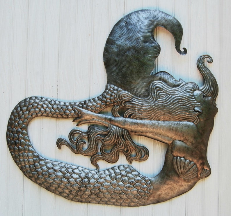 MERMAID METAL ART, 34 x 28, Outdoor Metal Wall Art, Nautical Decor, Haitian Metal Art, Garden Decor, Outdoor Metal Art, Home Decor, Me101 image 1