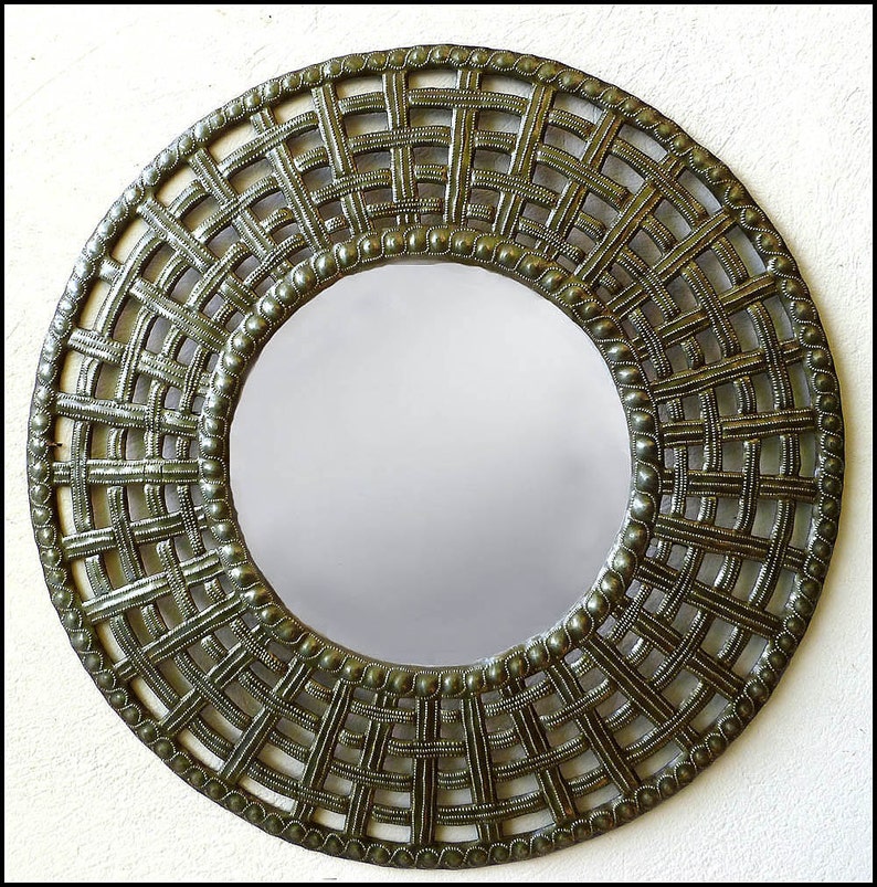 Metal Mirror Wall Hanging Basketweave Design Art Decor Decorative J116 M