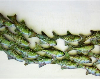 FISH WALL HANGING, School of Fish, Iridescent Finish, 12 x 34, Steel Drum, Metal Fish Wall Decor, Metal Wall Hanging, Haitian Art - F-100-Ir