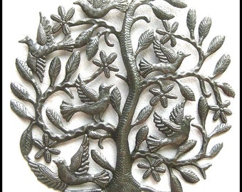 METAL TREE - BIRDS Metal Wall Art, Metal Wall Decor, Haitian Metal Art, Wall Hanging, Metal Art, Haitian Recycled Steel Drum Art, E104-R-B