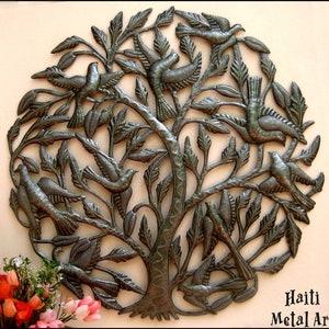 METAL WALL ART, Tree and Birds, Haitian Art, Recycled Steel Drum, Metal Art, Metal Wall Hanging, Metal Garden Art, Metal Wall Decor, 404 image 2