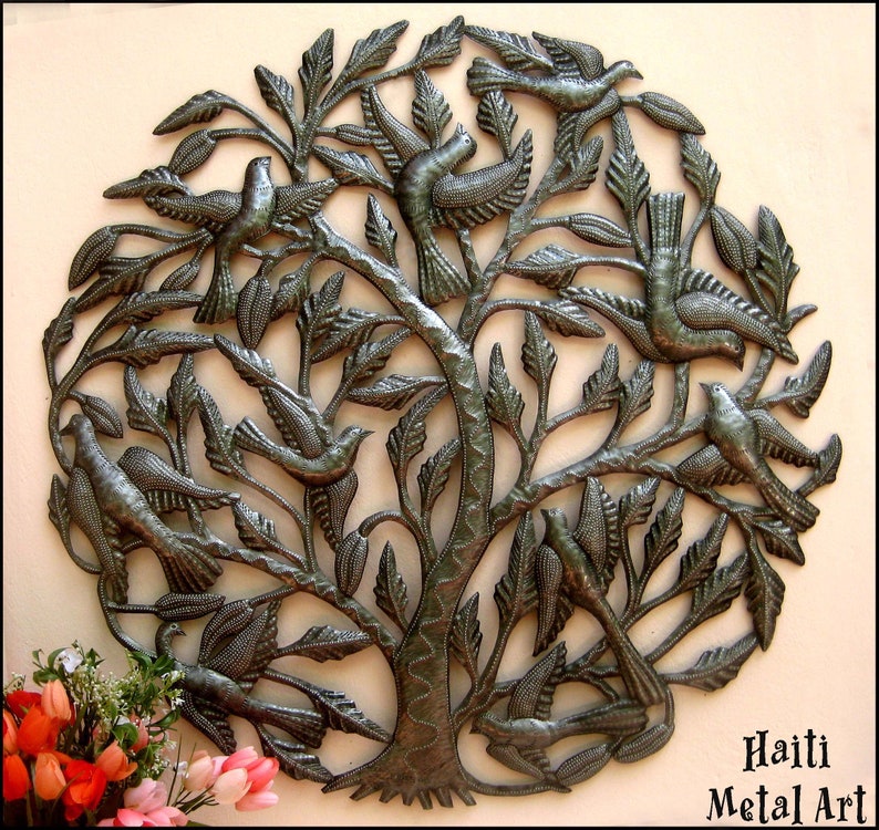 METAL WALL ART, Tree and Birds, Haitian Art, Recycled Steel Drum, Metal Art, Metal Wall Hanging, Metal Garden Art, Metal Wall Decor, 404 image 2