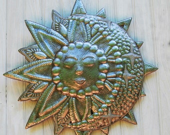 SUN & MOON ART, Outdoor Metal Wall Decor, 21" Metal Sun Wall Hanging, Metal Sun Art, Haitian Art, Steel Drum, Outdoor Garden Wall Art, S-422