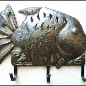 TROPICAL FISH Wall Hook, Metal Towel Hook, Nautical Bathroom Decor, Metal Hook, Haitian Metal Art, Steel Drum Art, Wall Decor, 2001-HK-R