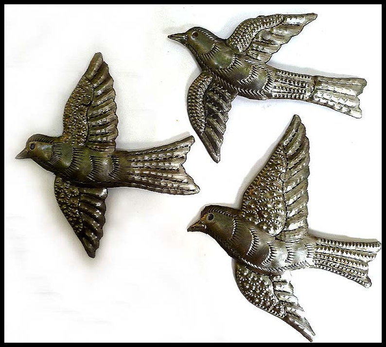 BIRD WALL HANGING, Metal Wall Art, Flock of 3 Birds, Metal Art, Haitian Steel Oil Drum, Wall Decor, Haitian Metal Art 7 B-3-L image 1