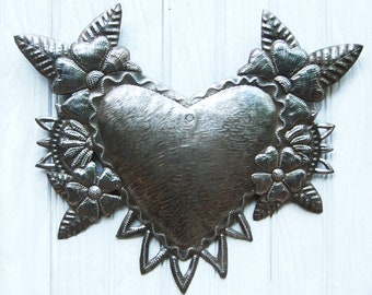 HEART WALL HANGING, Metal Heart - 13" x 16", Outdoor Metal Art, Metal Wall Art, Haitian Metal Art, Metal Wall Hanging, Steel Drum- H-405