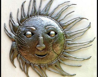 SUN WALL HANGING,  Metal Sun, Haitian Recycled Steel Drum Art, Garden Art, Metal Art, Outdoor Garden Wall Decor, 9003