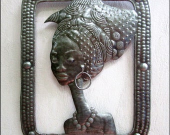 AFRICAN WOMAN ART, Metal Wall Hanging, Haitian Art, Haitian Metal Art, Outdoor Metal Wall Art, Ethnic Art, African Art, 20" x 24" - W110