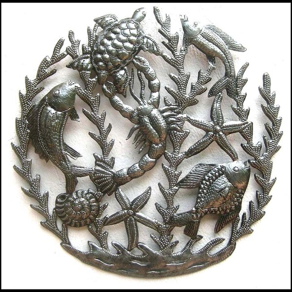 METAL WALL DECOR, Beach Decor, Metal Wall Art, Sealife, Haitian Metal Art, Wall Hanging, Metal Art, Metal Sculpture, Steel Drum Art, E-102-R