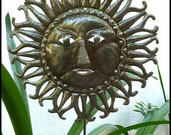 GARDEN PLANT STAKE, Sun, Garden Decor, Haitian Metal Art, Metal Plant Stick, Outdoor Metal Art, Metal Yard Art, Outdoor Garden Art, PS1776