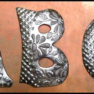 METAL LETTER, 1 Decorative Metal Monogram, 7 1/2, Metal Initial, Outdoor Metal Art, Haitian Art, Recycled Steel Drum, ADL-500-7 1/2 image 1