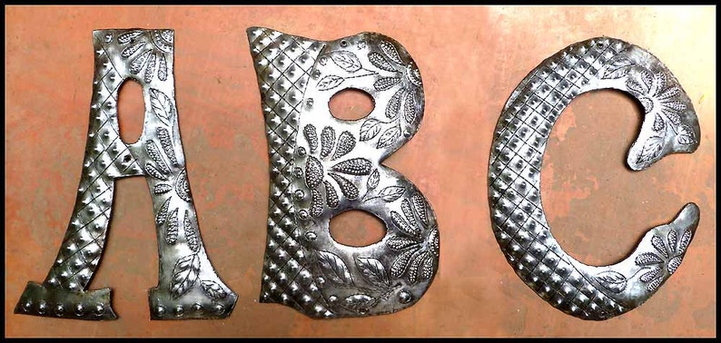 METAL LETTER, 1 Decorative Metal Monogram, 7 1/2, Metal Initial, Outdoor Metal Art, Haitian Art, Recycled Steel Drum, ADL-500-7 1/2 image 1