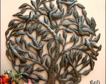 TREE WALL DECOR, Haitian Metal Art, Outdoor Metal Wall Art, Haitian Art, Tree, Haitian Recycled Steel Drum, Metal Art Wall Hanging - 404