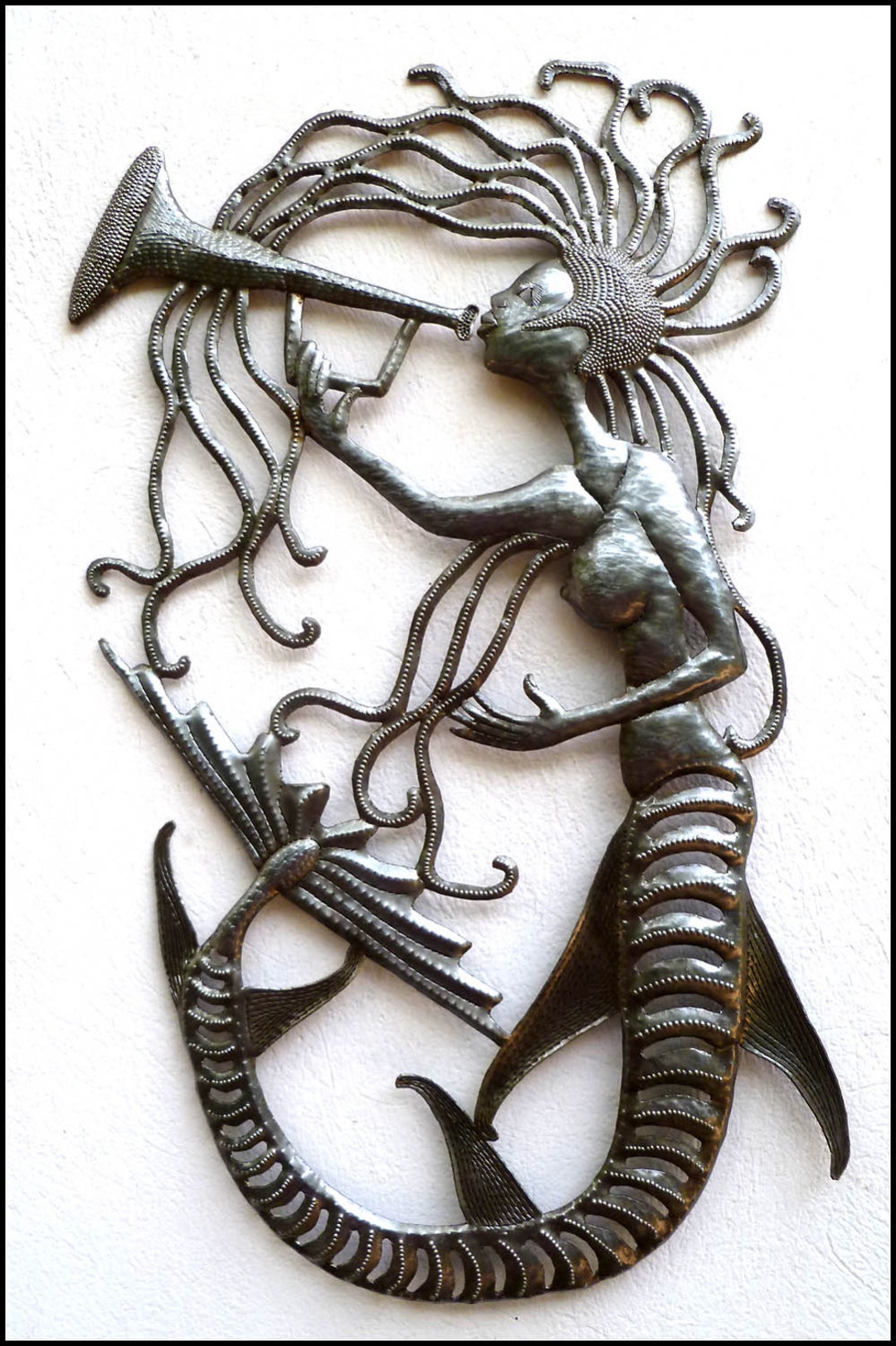 MERMAID METAL ART, Metal Wall Art, Haitian Art, Recycled Steel Drum