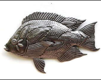 METAL FISH Wall Decor, Fish Wall Hanging, Metal Wall Art, Haitian Art, Metal art, Steel Drum Art, Metal Wall Hanging, 15" x 24" - D-201