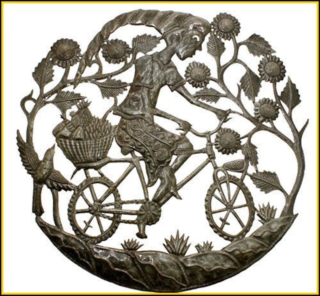 METAL WALL ART Bicycle Woman Metal Wall Decor Garden Art Etsy