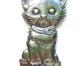 METAL KITTEN, Cat Wall Hanging, Cat Wall Decor, Kitten Metal Wall Art, Haitian Metal Art, Steel Drums, Art of Haiti, - CA-140