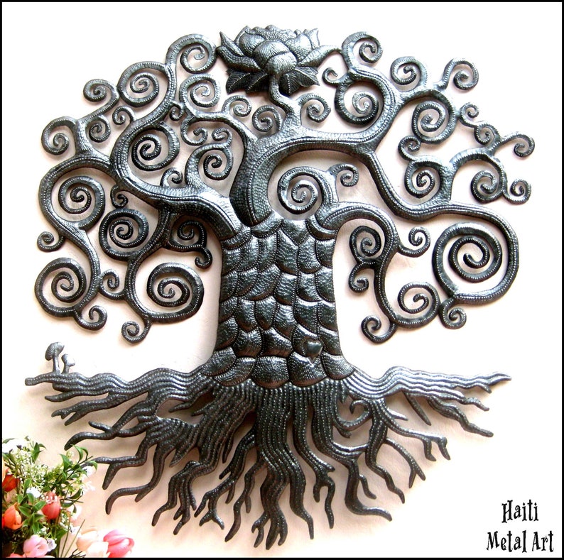 HAITIAN TREE of LIFE, Outdoor Metal Wall Art, Metal Tree Wall Art, Metal Wall Hanging, Haitian Art, Steel Drum Art, Metal Wall Decor, 424 image 1