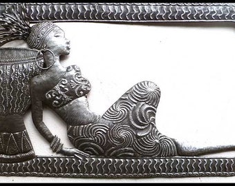 METAL WALL ART - African Woman - Metal Wall Hanging, Ethnic Art, Haitian Steel Drum - Metal Art, Home Decor - African Art - 20" x 34" - W107