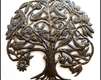 TREE OF LIFE, Metal Wall Decor, Metal Tree, Metal Wall Hanging, Outdoor Metal Art - Haitian Steel Drum Art, Metal Garden Art,  31" - 1635