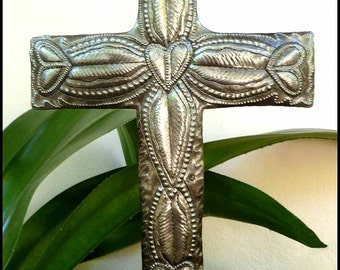 METAL CROSS, Garden Plant Stake -Garden Art - Metal Art, Cross,  Plant Marker, Garden Decor, Recycled Steel Drum Art, Haitian Art- PS-102