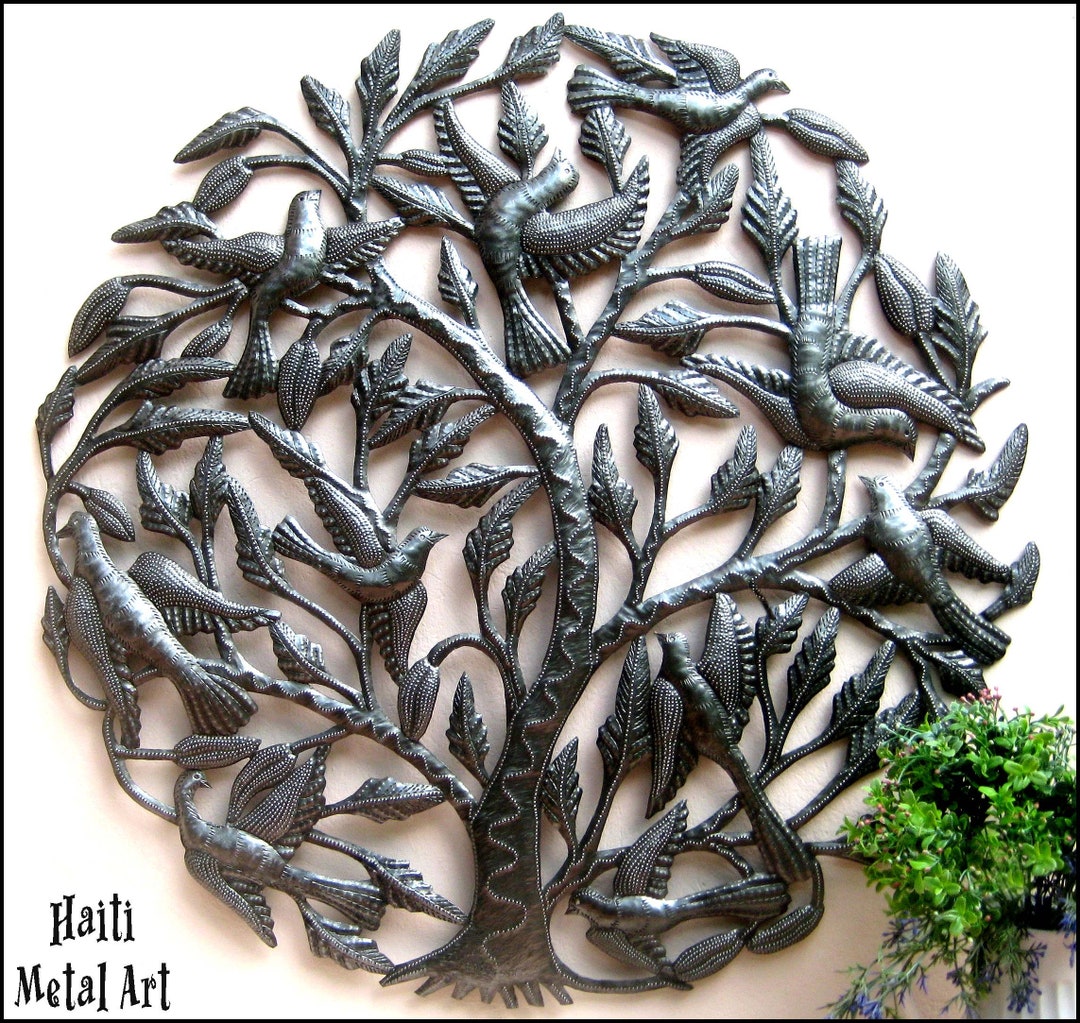Global Crafts 24" Recycled Hand-Painted Haitian Metal Wall Art Tree of Life, Autumn Spiral - 2