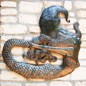 MERMAID METAL ART, 34 x 28, Outdoor Metal Wall Art, Nautical Decor, Haitian Metal Art, Garden Decor, Outdoor Metal Art, Home Decor, Me101 image 2