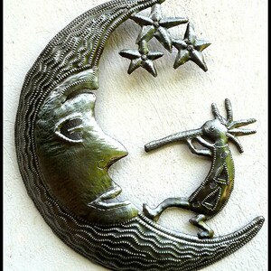 MOON METAL ART, Metal Wall Art, Metal Kokopelli, Haitian Art, Recycled Steel Drum, Outdoor Metal Art, Wall Decor, Haitian Metal, 1791