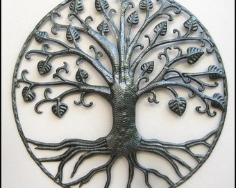 Haitian Metal Wall Art Handcrafted Sculpture Hanging Fluttering Tree Large 23" 