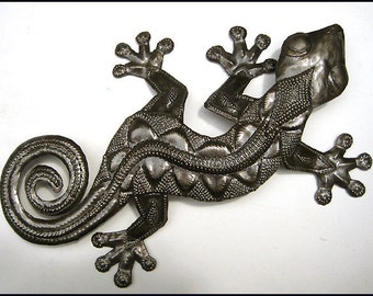 GECKO METAL ART, Metal Wall Hanging, Metal Wall Art, Haitian Metal Art, Tropical Home Decor, Outdoor Garden Decor, 350