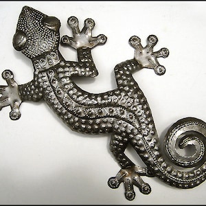 GECKO METAL ART, Wall Decor, Garden Art,  Metal Wall Art, Steel Drum, Haitian Art - Tropical Home Decor, Outdoor Garden Decor,  351