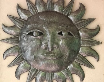 METAL SUN ART, Outdoor Metal Wall Decor, 24" Metal Sun Wall Hanging, Haitian Art, Steel Drum Art, Outdoor Garden Wall Art,  -S-400