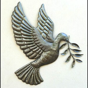 METAL PEACE DOVE Metal Art, Olive Branch, Outdoor Metal Wall Art, Bird, Metal Wall Hanging, Recycled Metal, Haitian Art, Metal Bird Art -303