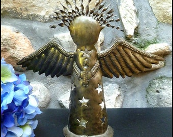 METAL CANDLESTICK, Candle Holder, Metal Christmas Angel, Angel Design, Metal Candle Holder, Haitian Steel Drum, Christmas Table Decor, C-100