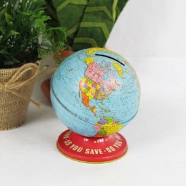 Vintage World Globe Bank, Small Globe Bank, Ohio Art World Bank