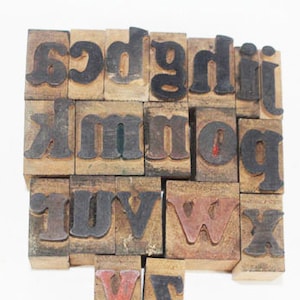 Letras impresas en madera en minúsculas, vintage, letras estampadas en madera en minúsculas, bloques de letras compuestas