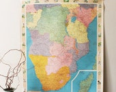 Africa Wall Map, School Map, Roll Up Map, Africa, Central and Southern, No. 5, Bright Colors, Vintage