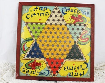 Old Hop Ching Chinese Checkers Board, Framed, Chinese Checkers Wall Hanging, Vintage Chinese Checkers Game Board