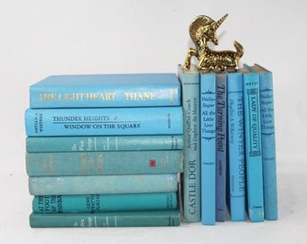 Turquoise Blue Books by the foot or other Quantities, Light Blue Book set, Turquoise Book Collection, Blue Books,Turquoise book stack