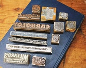 Print Press Advertising and Corporate Seals, 13 Wood and Metal Print Press, Vintage Advertising Print Press Blocks, Print Press Stamps