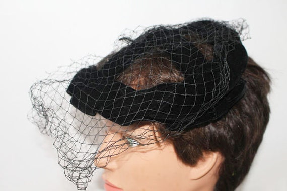Vintage Black Hat With Black Netting 