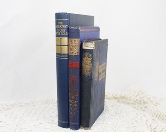 3 Antique Blue Gold Gilt Spine Books, 1872 Sanford, 1949 Oursler, c1880 Grant, Vintage Books