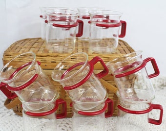 10 Glass Cups in a Basket, MUBOD Cups with rubber handle