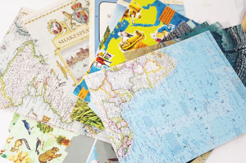 Vintage Map Pages F Decoupage Maps Off Cut Maps Atlas pages NG Educational Map Cuts Old Paper Scrapbooking Junk Journaling