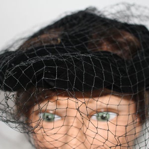 Chapeau noir vintage avec filet noir, chapeau de cru