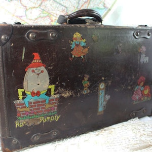 Vintage Suitcase, Vintage Luggage, Child&#39;s Suitcase with stickers