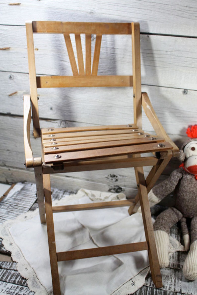 Child's Wood Folding Chair Vintage Art Deco Design Wood Etsy