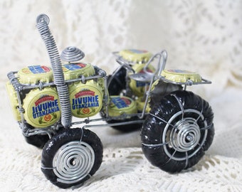 Tanzanian Folk Art Tractor, Jivunie Utanzania, Tanzania Breweries Bottle caps, Vintage Folk Art Tractor