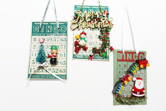 vintage bingo card christmas tree ornaments 3 vintage tree etsy bingo christmas ornament
