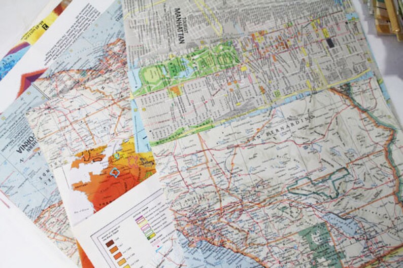 Vintage Map Pages F Decoupage Maps Off Cut Maps Atlas pages NG Educational Map Cuts Old Paper Scrapbooking Junk Journaling